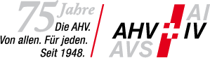 Jubiläums-Logo für 2023 «75 Jahre Die AHV. Von allen. Für jeden. Seit 1948.»